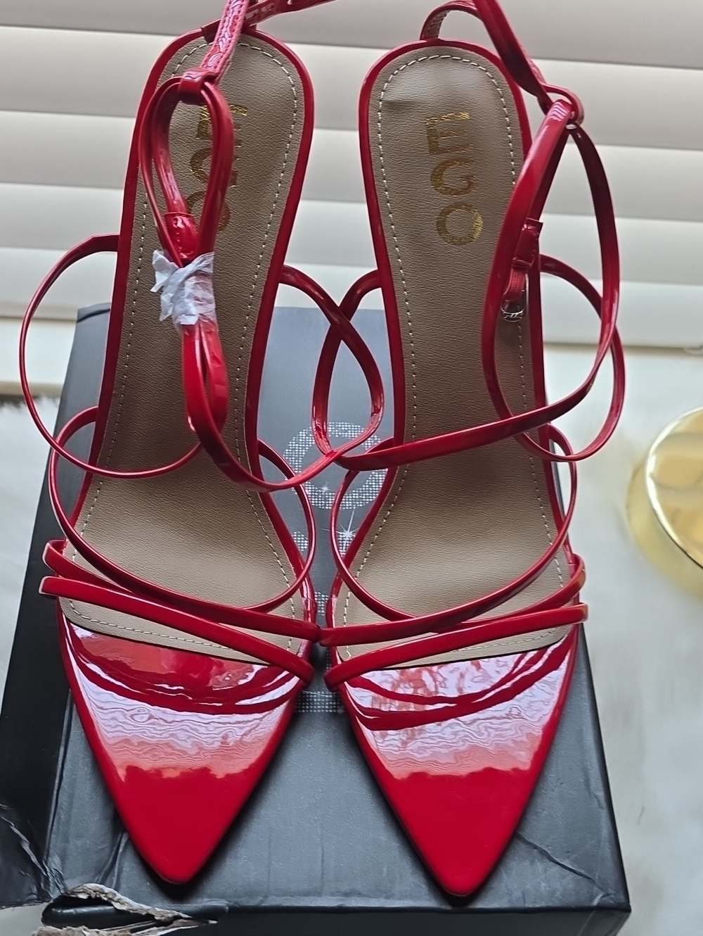 Red Strappy Pointed-Toe Heeled Sandals